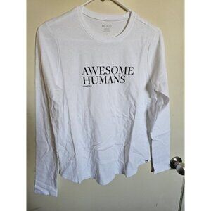 NEW - FIGS -‎ Long Sleeve T Shirt White "Awesome Humans" - Women's Size Small